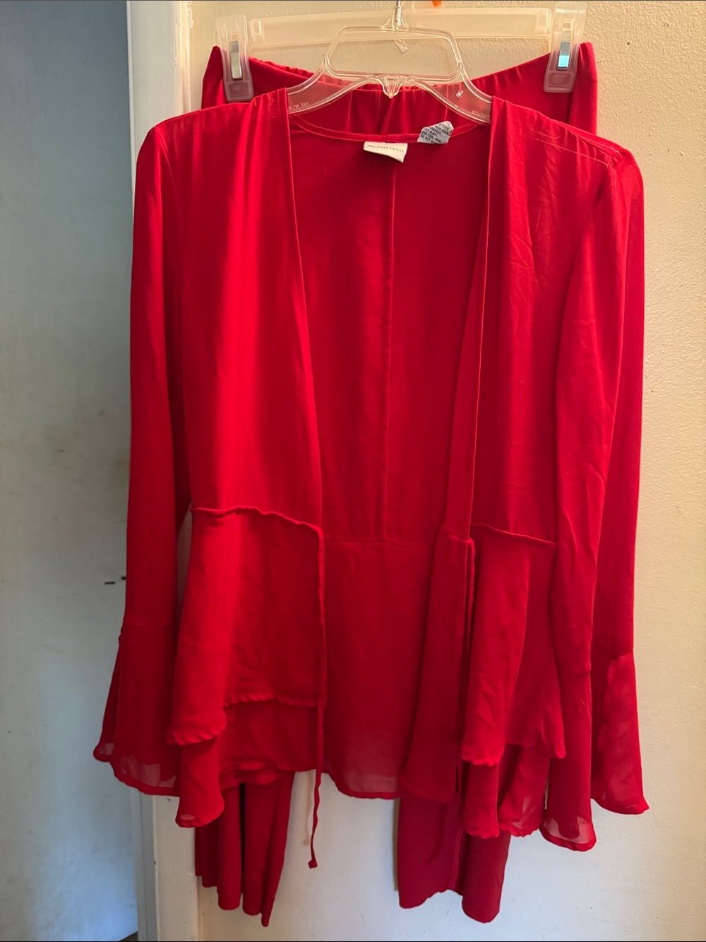 Women's Red Flowing Layered Blouse - Lightweight Elegant Top